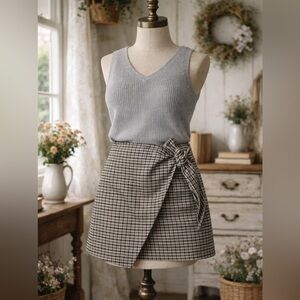 Wilfred Chic Houndstooth, Checkered, Bow, Wrap Skirt